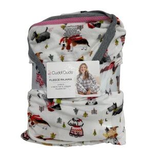Cuddl Duds Christmas Dogs Fleece Pajama Set Women Large V-Neck Top Joggers